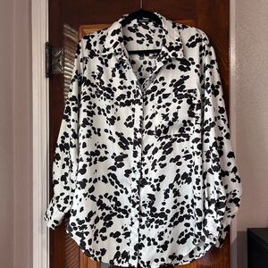 Nasty Gal Black and White Cow Print Button Down Collar Top